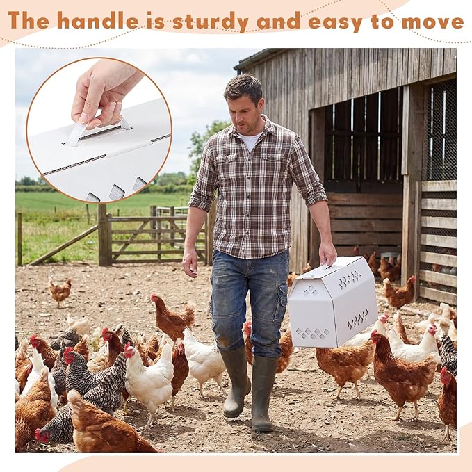 6 Pack Single Live Chicken Shipping Box, 17.7"L x 7.8"W x 11.8"H Cardboard Live Bird Carrier Box with Ventilation Holes Handle, Thickened Corrugated Paper for Poultry, Pets, Animals(White)