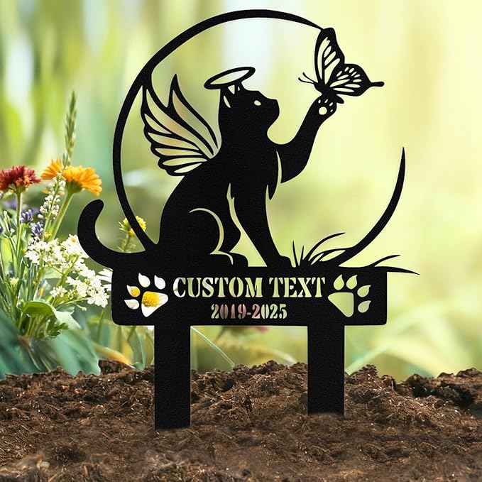 Custom Cat Grave Marker Outdoor, Personalized Metal Cat Memorial Grave Stake with Name and Date, Outdoor Waterrproof Cats Memorial Plaque