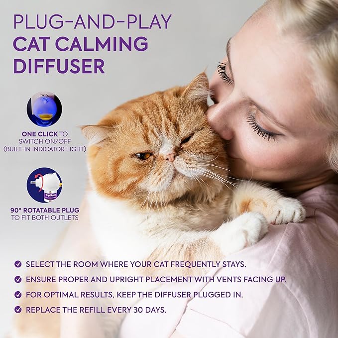 TopSum Cat Pheromones Calming Diffuser: Premium Pheromone Diffuser for Cats - Cat Pheromones Diffuser - Cat Calming Diffuser - Cat Calming Pheromone Diffuser (4 Refills Original)
