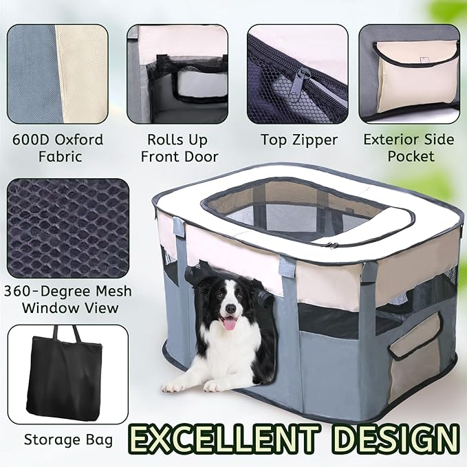 Dog Playpen Portable Cat Dog Playpen for Indoor & Outdoor Foldable Kennel Tent Crate,Water-Resistant Breathable Shade Cover, Dog Crate for Small Animals with Carrying Case