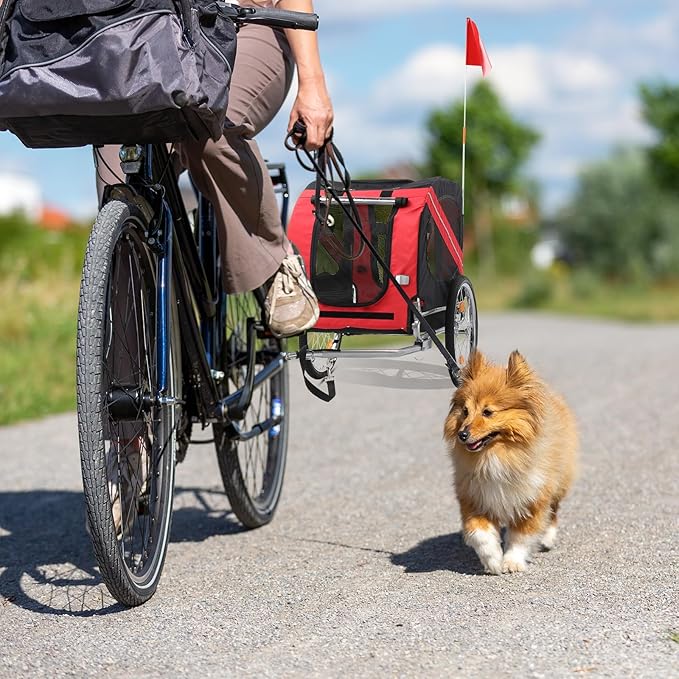 PEXMOR Dog Bike Trailer - Folding Pet Cart w/Universal Hitch, Cargo Carrier for Dog & Quick Release 20" Wheels & 3 Entrances