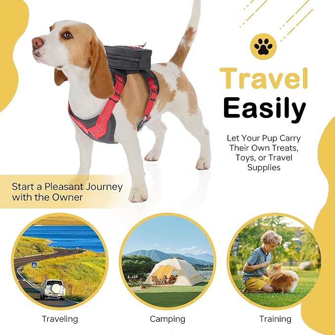 Adjustable Backpack for Small Dogs, Dog Backpack Harness with Reflective Leash, Built in Poop Bag Dispenser, Detachable Dog Back Pack for Outdoor Adventures, Puppy Training, Walking(Black,Large)