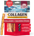 Wild Eats Real Salmon Collagen Sticks for Dogs, (15ct, 1cm Thick) Healthy Bully Stick - Long Lasting Dog Chew Treat