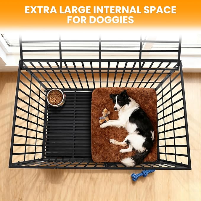 42 Inch Heavy Duty Dog Crate with Wheels, Escape Proof Metal Kennel with 3 Doors & Removable Tray for Large Medium Dogs, Black