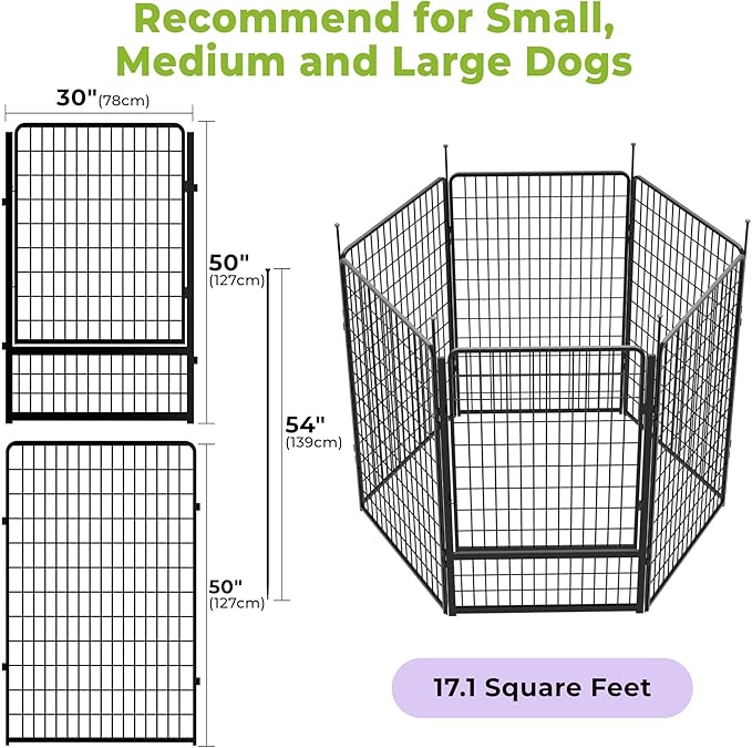 SunsGrove Dog Playpen with Wider Door, Heavy Duty Dog Pen, Anti Rust Dog Fence, Easy Insert into Soil, Pet Playpen for Yard RV Camping (50 inch, 6 Panels)