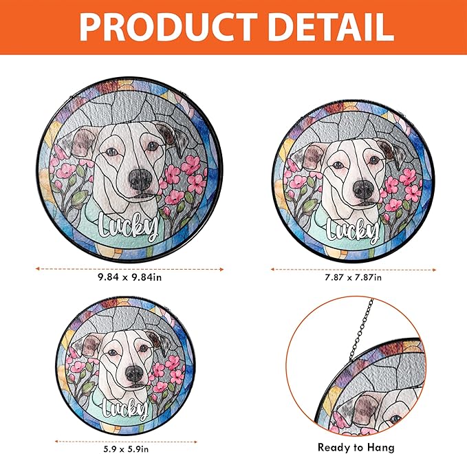 Lovely POD Personalized Pet Ornament Remembrance, Pet Stained Glass Suncatcher, Gifts for Fur Lovers, Custom Name Dog Photo Memorial Ornament Window Hanging, Home Decor, Gift for Loss of Pet Dog Cat