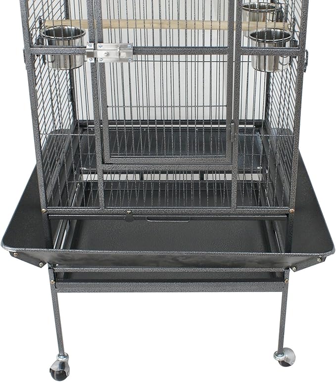 68 inch Iron Bird Cage, Play Top Parrot Cage with Rolling Stand for Parrot Cockatiels Parakeet Cage Macaw Finch Cockatoo Perch Pet House, Black