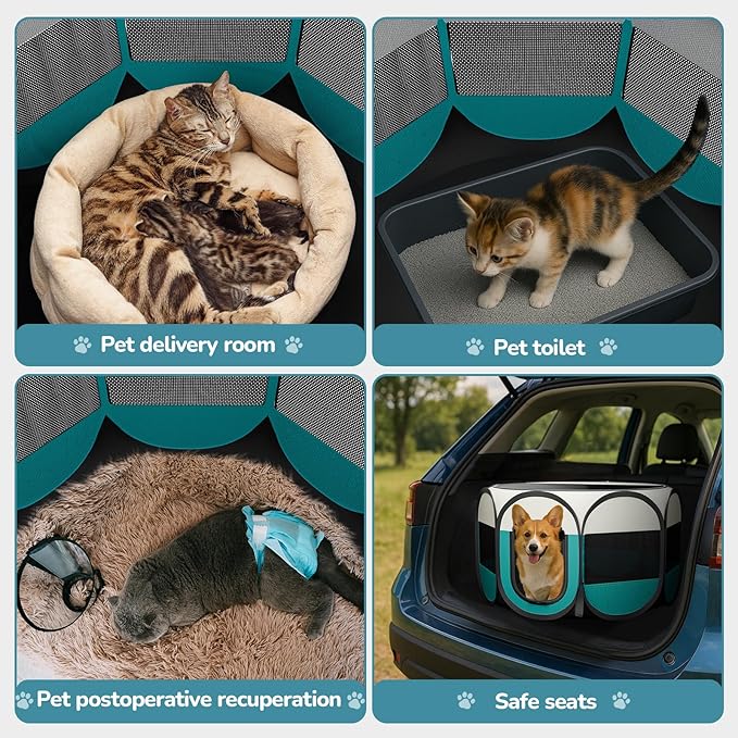 Foldable Puppy Playpen Indoor for Cat - Portable Cats Dogs Kennel Pop Up Cat Playpen for Small Pets Kitten Outdoor with Carrying Case