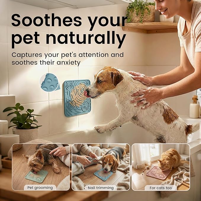 OHMO Lick Mat for Dogs and Cats(Small, Dark&Light Blue, 2pcs) Enrichment Accessories Toy Space Star Easy Clean Pet Slow Feeder/Suction Cups, Licking Pad for Anxiety Relief and Boredom Reduction