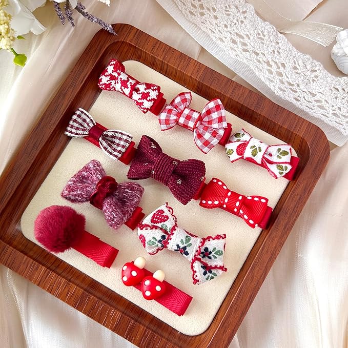 Red Dog Hair Clips and Rubber Bands Small Dog Bows Burgundy Cute Pet Grooming Accessories Alligator Clips Stay In Hair Dark Red Barrettes Hairpin Pet Headdress Bowknot Yorkie Puppy Maltese Girls Dogs