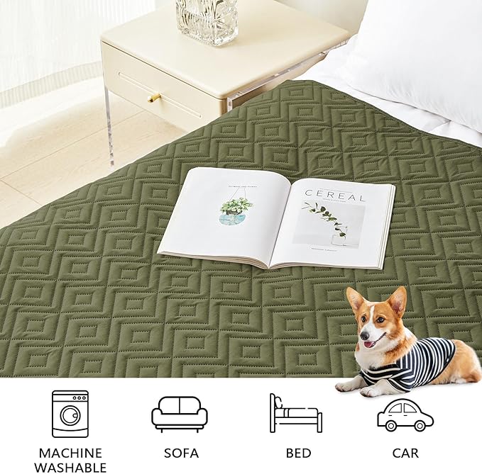 hyha Waterproof Dog Blanket, Soft Pet Bed Blankets, Waterproof Sofa Couch Cover for Dogs Washable, Reversible Pet Couch Covers for Sofa Furniture (30x70 Inch, Green/Navy Blue)