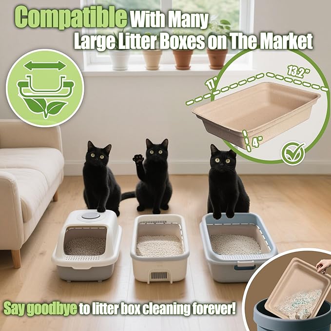 Disposable Litter Boxes for Cats Large: 6-Pack Leak-Proof Sustainable for Indoor/Travel Use Standalone or as Liner 17.5'' x 13.5''