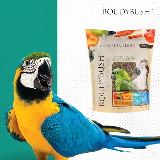 RoudyBush California Blend Pellets for Birds - Scientifically Formulated Bird Feed - Bird Food Pellets w/Dried Fruits, Vegetables & More - Nutritious & Healthy Feed for Birds (Medium, 44oz)