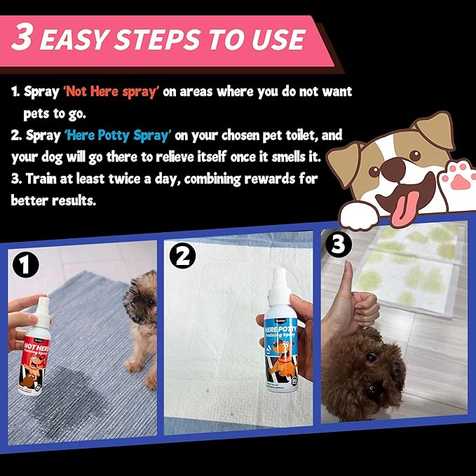 Dog Pee Spray Set, Includes Here Potty & Not Here Training Spray, Potty Training Spray for Dogs, Helps Dogs Develop Proper Potty Habitss (3.38 fl oz Each)
