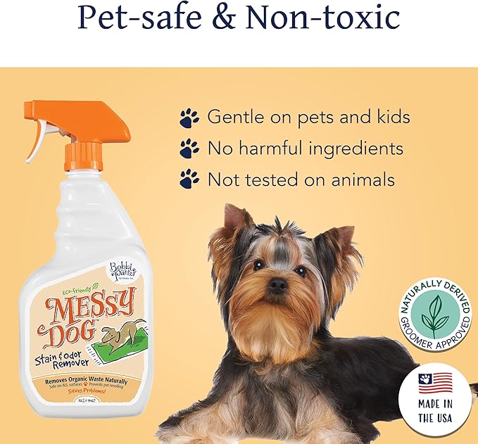 Bobbi Panter Messy Dog Stain & Odor Remover - Bio-Enzymatic Power, Biodegradable Formula for Tough Stains, Odors & Pet Messes, Earth-Friendly, Pet-Safe, Non-Toxic, 32 fl. oz. Spray Bottle