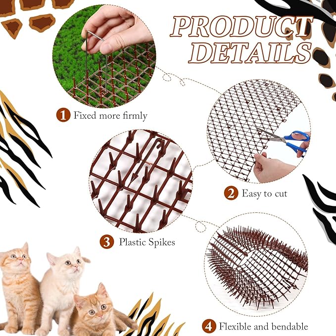 Zopeal 6.5ft Cat Repellent Mat with 8 Ground Stakes 8 Zip Ties, Spikes Deterrent Mat Keep Dog Off Couch for Indoor Outdoor Keep Pet Off Yard Garden, 79 x 12 Inch/1 Roll