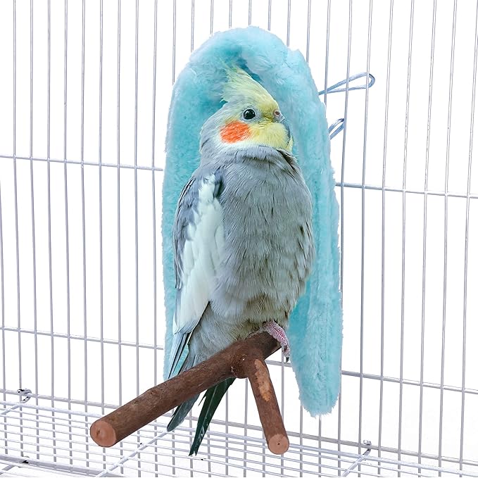 Comfort Corner Fleece Bird Blanket Parrot Cage Snuggle Hut Warm Bird Nest House Bed Hanging Hammock Toy for Parakeet Cockatiel Pigeon Small Animals Shelter Plush Bedding(Blue/S)