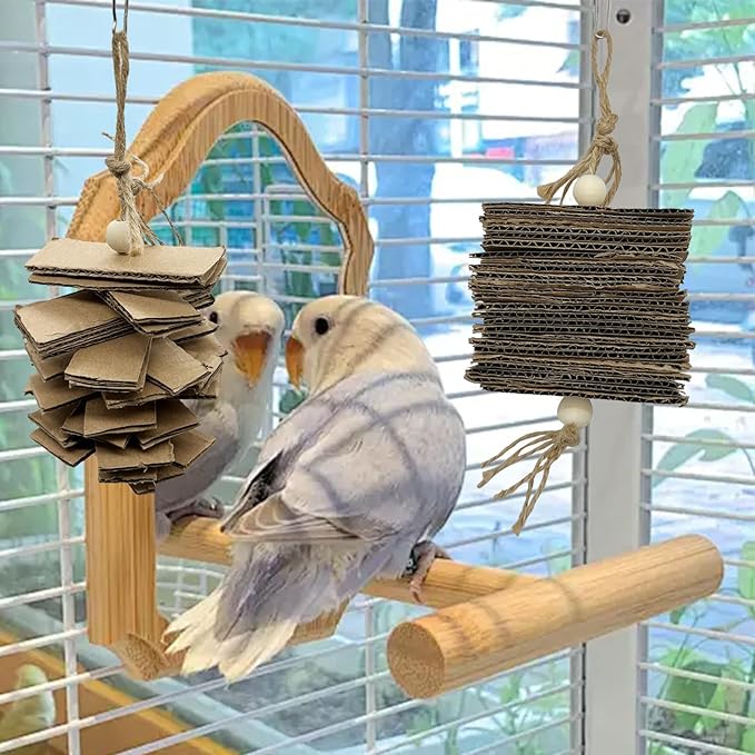 LWINGFLYER 2 Pack Small Parrot Chew Toys Natural Cardboard Paper Hanging Bird Shredding Toy for Budgies Conures Cockatiel Parakeet Lovebirds Canary