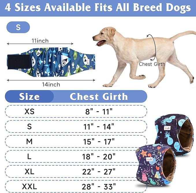 5 Pack Dog Diapers Male Reusable, Premium Belly Bands for Male Dogs, High Absorbing Male Dog Pee Wraps for Doggie in Incontinence or Excitable Urination and Training XS
