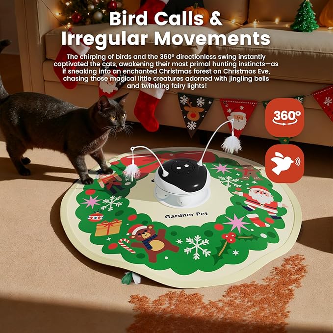 Gardner Pet Interactive 5in1 Cat Toys Chargeable,Moving Feather,Laser Pointer,Track Ball,Hide and Seek,Real Bird Sing,Touch/Sound Activated Cat Kitten Toy Exercise Toys for Indoor Bored Cats, 600mAh
