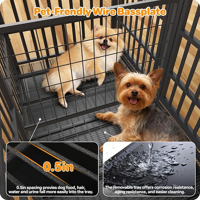 48 Inch Heavy Duty Dog Crate, Indestructible Escape-Proof Dog Kennel for High Anxiety Large Dogs, Strong Metal Pet Cage with Double Doors, Lockable Wheels & Removable Tray, XL XXL XXXL