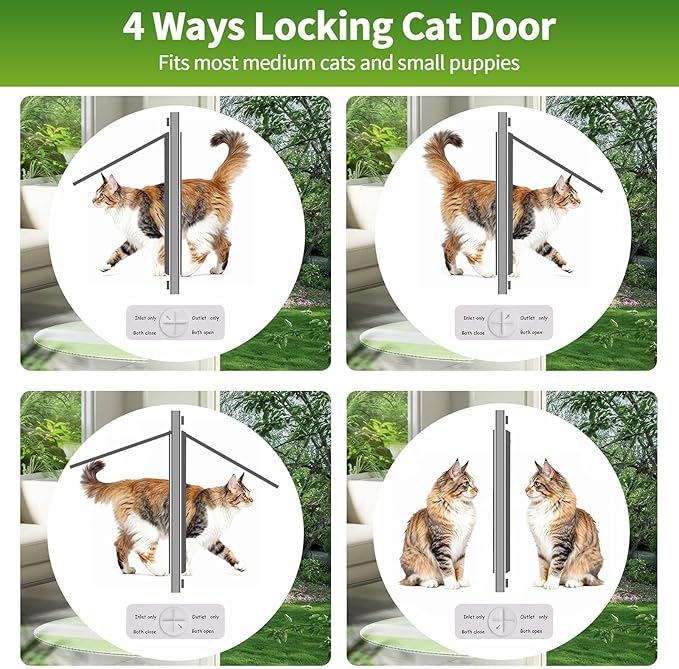 Aluminum Frame Cat Door for Window with Magnetic Auto Closure, Adjustable Width Quick-Fit Pet Door for Window Insert, Suitable for Most Medium Cats & Small Dogs (27''-32'')