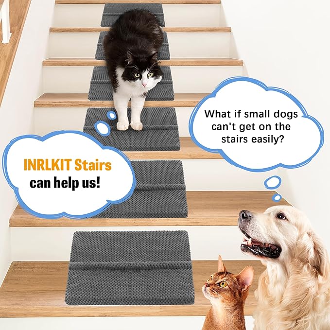 40D Density Foam Dog Ramp with Anti-Slip Bump for Stairs Suits for Small Dogs Cats, Pet Ramp Steps Stairs for Staircase Indoor with Self-Sticky Pads to Fix(6Pack, Gray)