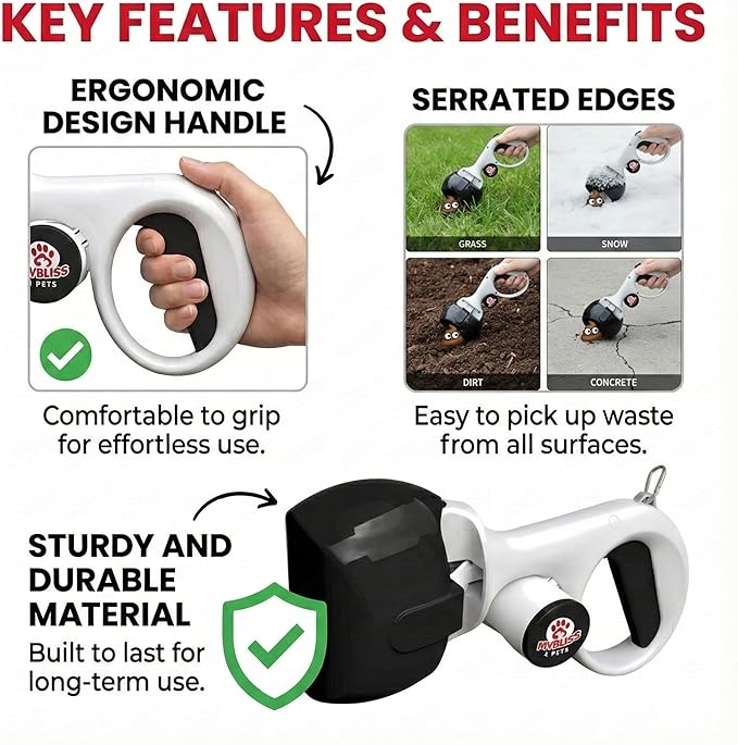 Portable Dog Pooper Scooper Set with 100 Leak-Proof Bags & Leash Clip – 3-in-1 Handheld Pet Waste Remover for Small & Medium Dogs – Lightweight, One-Handed Pickup – Sanitary & No-Mess Cleanup