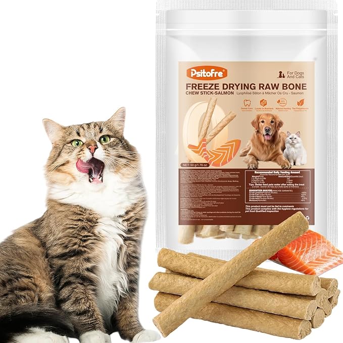 Freezed Dried Cat Teething Sticks, Cat Chew Stick for Dental Care, 1.7 oz Salmon and Chicken Flavour Cats Treats, Feline Freshens Breath Snacks