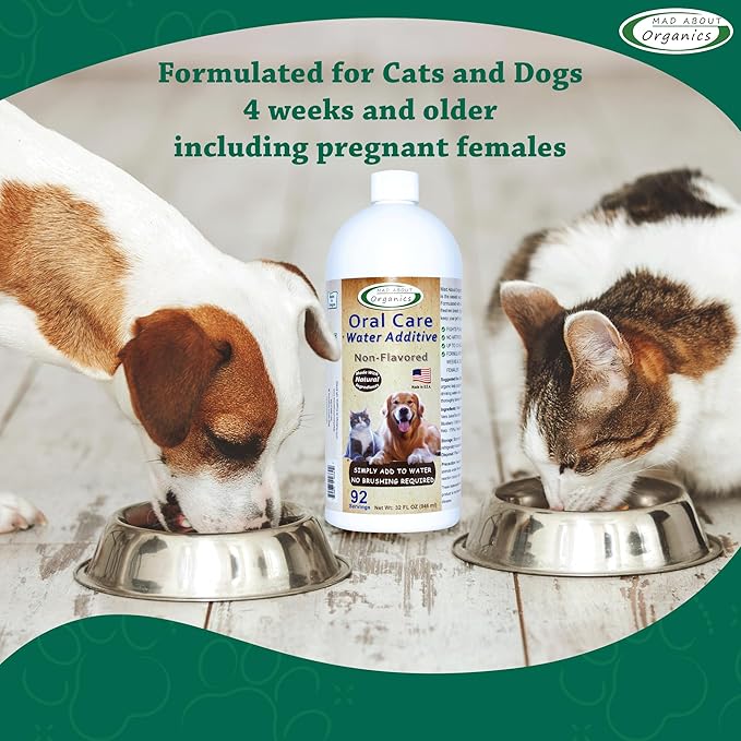 Oral Care Water Additive for Cats & Dogs – Gentle Dental Support – Reduces Breath Odors, Promotes Gum Health – No Brushing – Convenient for Daily Use, Non-Flavored, 32 FL oz