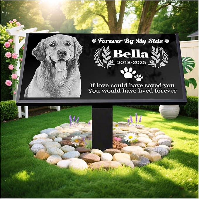 Personalized Pet Memorial Stone, Weatherproof Granite Dog Headstone - Custom Grave Markers for Dogs&Cats Engraved with Photo Name Date,Memorial Stones for Memory Garden