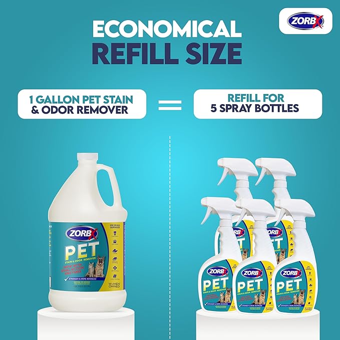 ZORBX Pet Stain and Odor Remover Spray 24 FL Oz - Dual Action Stain Remover & Pet Odor Neutralizer - Pet Stain Remover for Carpet, Dog & Cat Urine - Odor Absorber for Strong Odor