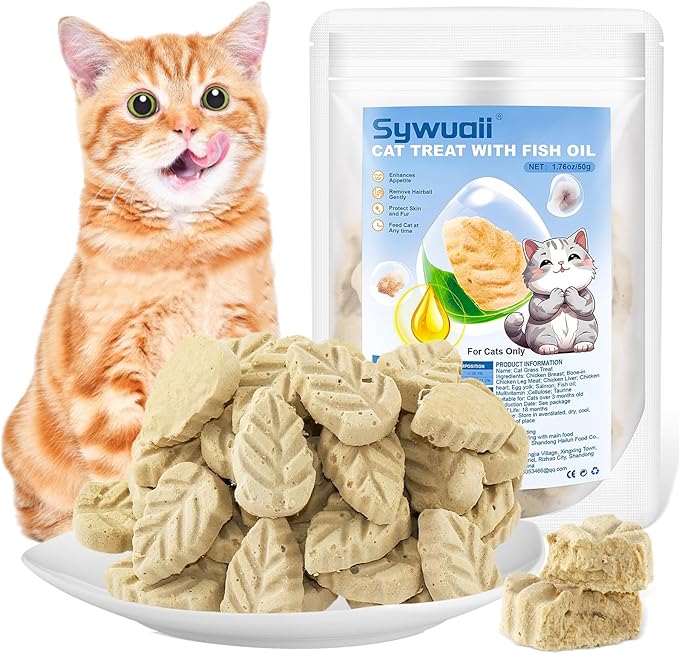 50g/1.76oz Freezed Dried Cat Chicken Treats with Fish Oil, Cat Treats for Hair and Skin Protection, Edible Cats Snack