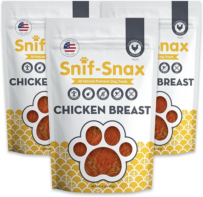 Snif-Snax Smoked Chicken Breast Dog Treats (4oz, 3-Pack) – All Natural Human Grade Jerky – Grain Free Training Treats for Dogs – Single Ingredient, Chicken Strips for Small, Medium & Large Dogs