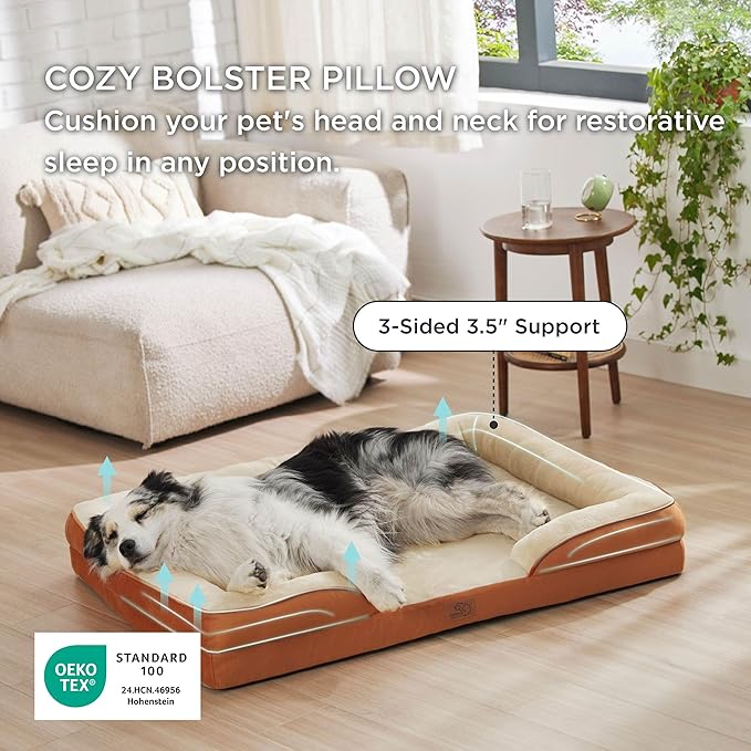 Bedsure XL Plus Orthopedic Dog Bed for Extra Large Dogs - Washable XLarge Dog Cat Bed Waterproof, Comfort Dogs Couch Sofa with Washable Removable Cover, Pet Bed with Nonskid Bottom, Ember Clay, 48"
