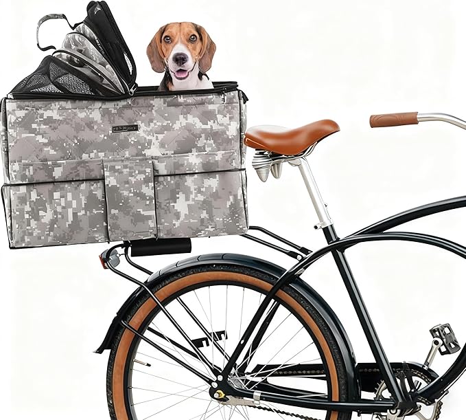 Pet Bicycle Carrier with Steel Frame, Waterproof Pet Carrier for Small Dogs and Cats, Comfortable Mesh Window