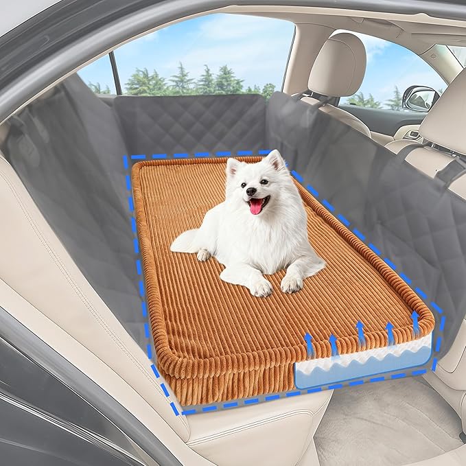 Dog Car Bed, Non-Slip Backseat Extender Pet Mat, Removable Washable Dog Bed for SUVs, Sedans & Trucks, Anti-Slip Travel Bed for Dogs, Easy Clean & Scratch-Proof & Comfort (M, No Backseat Extender)