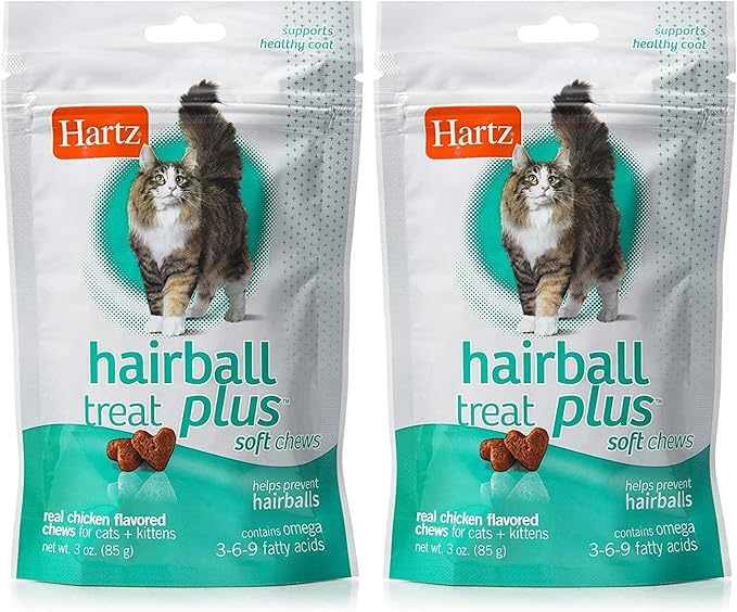 Hartz Hairball Remedy Plus Chicken Flavored Soft Chews for Cats and Kittens (Pack of 2)