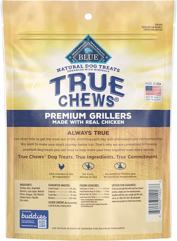 Blue Buffalo True Chews Premium Grillers Natural Dog Treats, Chicken 12 oz bag