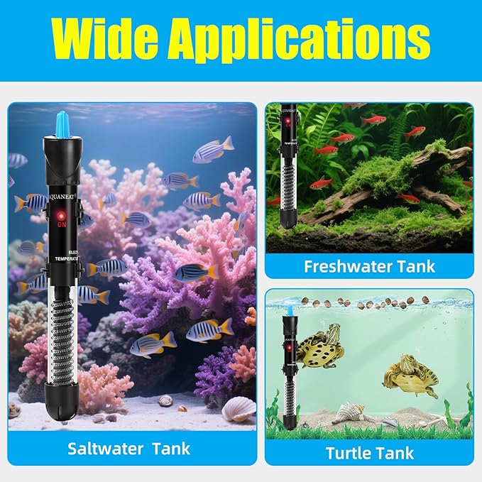 AQUANEAT Aquarium Heater, 50W Fish Tank Heater, Adjustable Submersible Water Thermostat with Thermometer