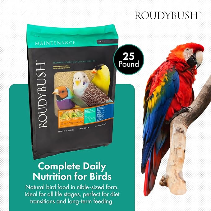 RoudyBush Daily Maintenance Food for Birds - Scientifically Formulated Bird Feed - Bird Food Pellets w/Corn, Wheat, Soy & More - Nutritious & Healthy Feed for Birds (Nibles, 25lb)