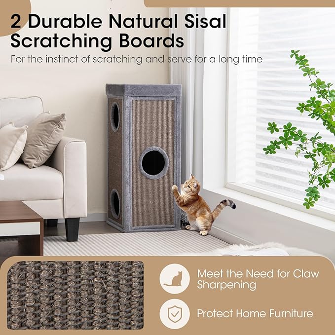 Tangkula 4 Story Cat Tree Condo, 39 Inch Multi-Layer Cat House with Sisal Scratch Pad, 3 Hideaways, Removable Soft Top Plush Bed, Barrel-Shaped Pet House Tower for Indoor Cats, Modern Cat Furniture