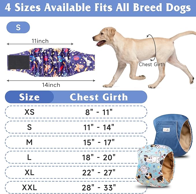 5 Pack Dog Diapers Male Reusable, Premium Belly Bands for Dogs, High Absorbing Male Dog Pee Wraps for Doggie in Incontinence or Excitable Urination and Training Black M