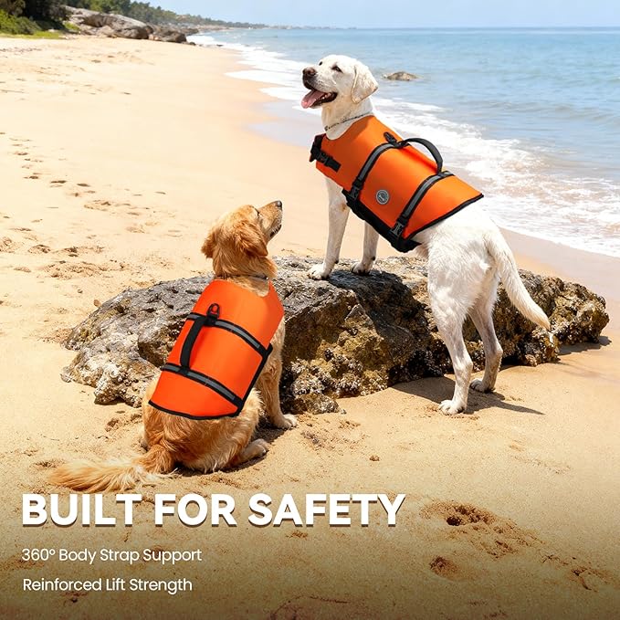 VIVAGLORY Rip Stop Dog Life Vest, Swimming Vest with Handle, Buoyancy for Doggy Puppy, Dog Life Jacket for Swimming & Boating, XXS, Bright Orange