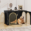 39.4" Wooden Dog Crate Furniture, Indoor Dog Kennel Dogs Cage for Small/Medium/Large Dogs, Heavy Duty Dog Crates Decorative Pet House End Side Table TV Stand, Black Gold DFC84104A