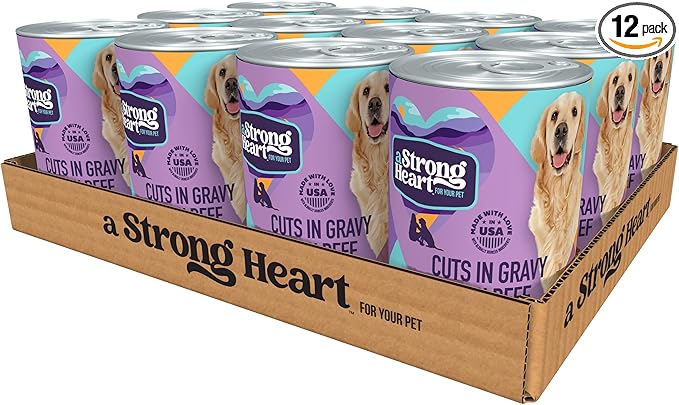 A Strong Heart Wet Dog Food, Cuts in Gravy with Beef - 13.2 oz Cans (Pack of 12), Made in The USA with Real Beef