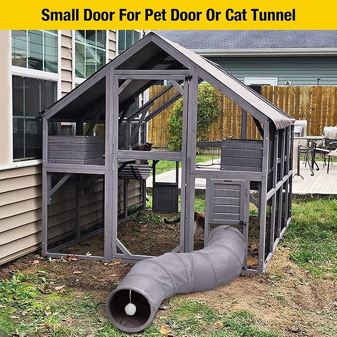 Aivituvin Catio Large Walk in Outdoor Cat Enclosure with Removable Back Door for Window and Pet Door Connection 110" D