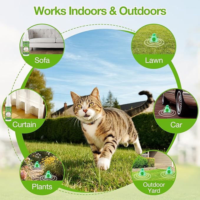 Cat Repellent Balls & Spray, Dog Repellent Outdoor & Indoor, Natural Peppermint Oil Cat & Dog Deterrent Spray 60ml, 12 Pack Natural Essential Oil Ball, Keep Cats Away from Yard, Furniture