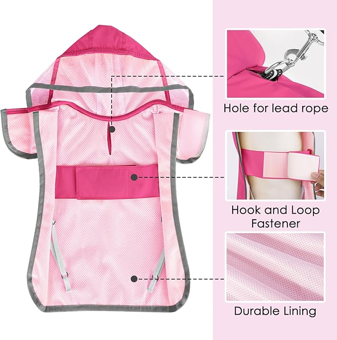 Lukovee Dog Raincoat, Adjustable Dog Rain Jacket with Clear Hooded Double Layer for Large Medium Small Dogs Puppies, Waterproof Rain Coat Poncho with Reflective Storage Pocket & Rim (FU,XS)
