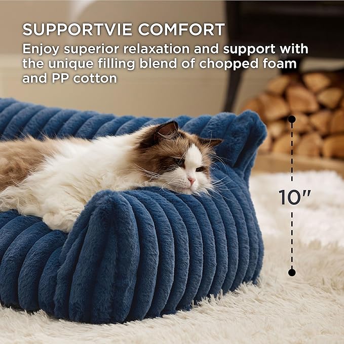Bedsure ComfyFleece™ Cute Cat Couch for Pets - As Seen on TV on Good Day New York, Small Medium Dog Bed, Supportive Couch Bed for Small Dogs, 30 Inch, Night Blue